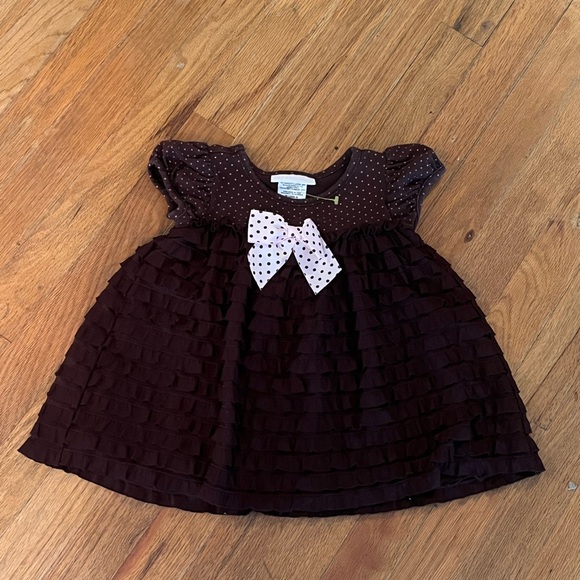Bonnie Baby Other - Bonnie Baby Brown Dress with Pink Polka Dot Bow